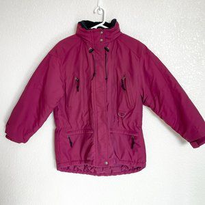 LL Bean Women's Winter Ski Jacket Petite Medium Plum Nylon Primaloft Hooded VTG